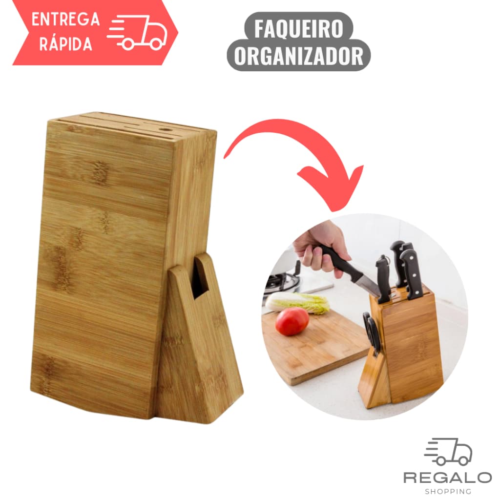 Faqueiro Organizador Cepo De Bambu para De Facas Tesouras Cutelo