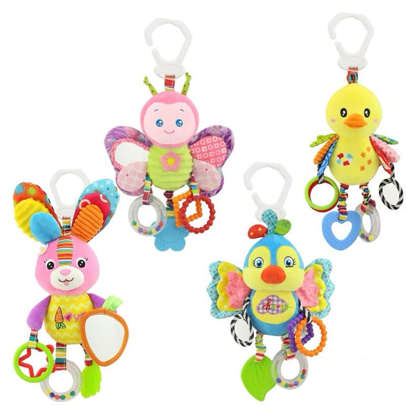 Brinquedo móbile chocalho mordedor pelúcia para bebê sensorial para berço carrinho e bebê conforto
