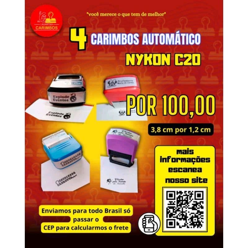 kit com 4 carimbos nikkon c20 automático personalizado.  personalize os carimbos como preferir!