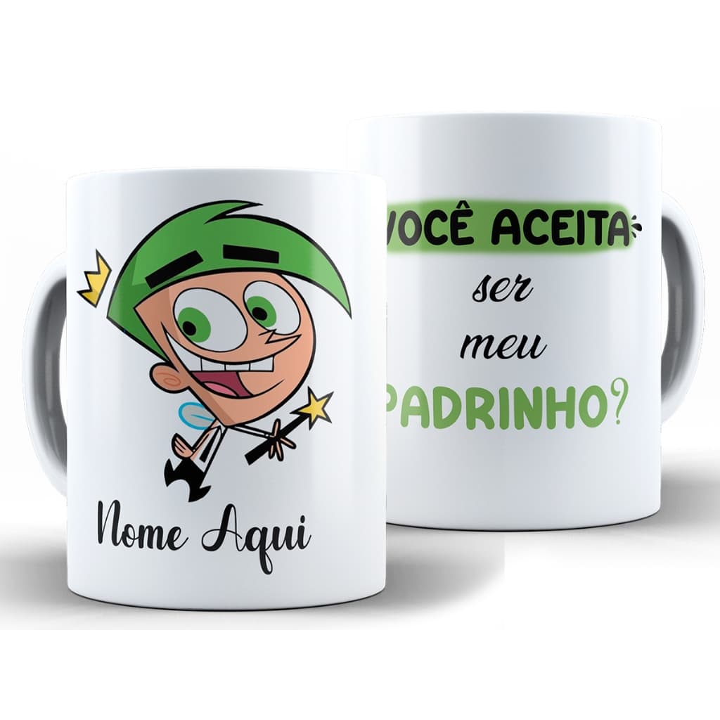 Caneca Aceita Ser Meu Padrinho Cosmo + Caixa - Xícara Divertida 325ML Cerâmica