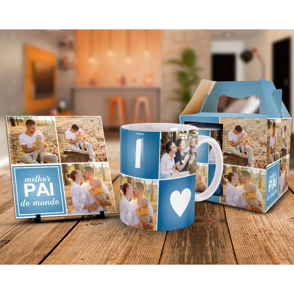 Caneca Dia dos Pais Presente + Kit personalizado com Fotos