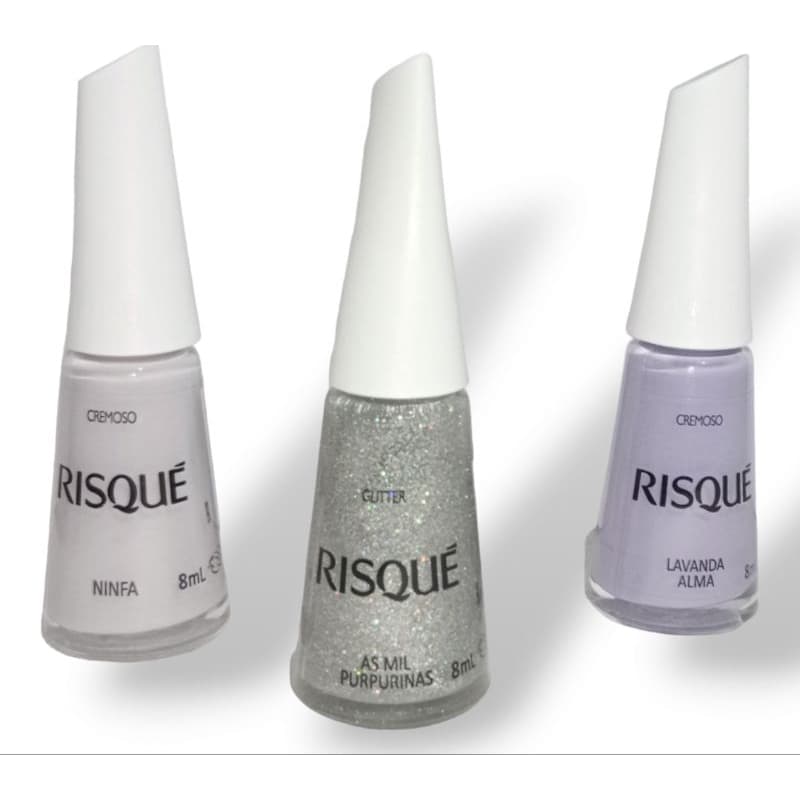 Kit de Esmaltes Risqué Ninfa+Mil Purpurinas+Lavanda Alma- Tons Roxo