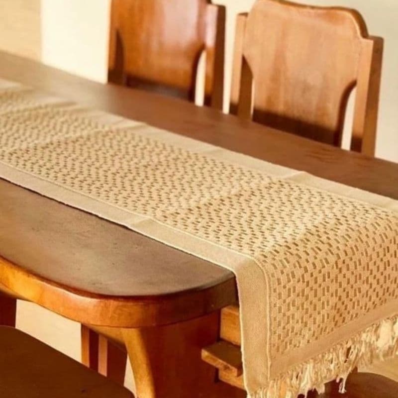 Caminho Trilho Centro de Mesa com Franja Algodão Artesanal Mesa Posta Sala Jantar Cozinha Decoraçao Xadrez Crua