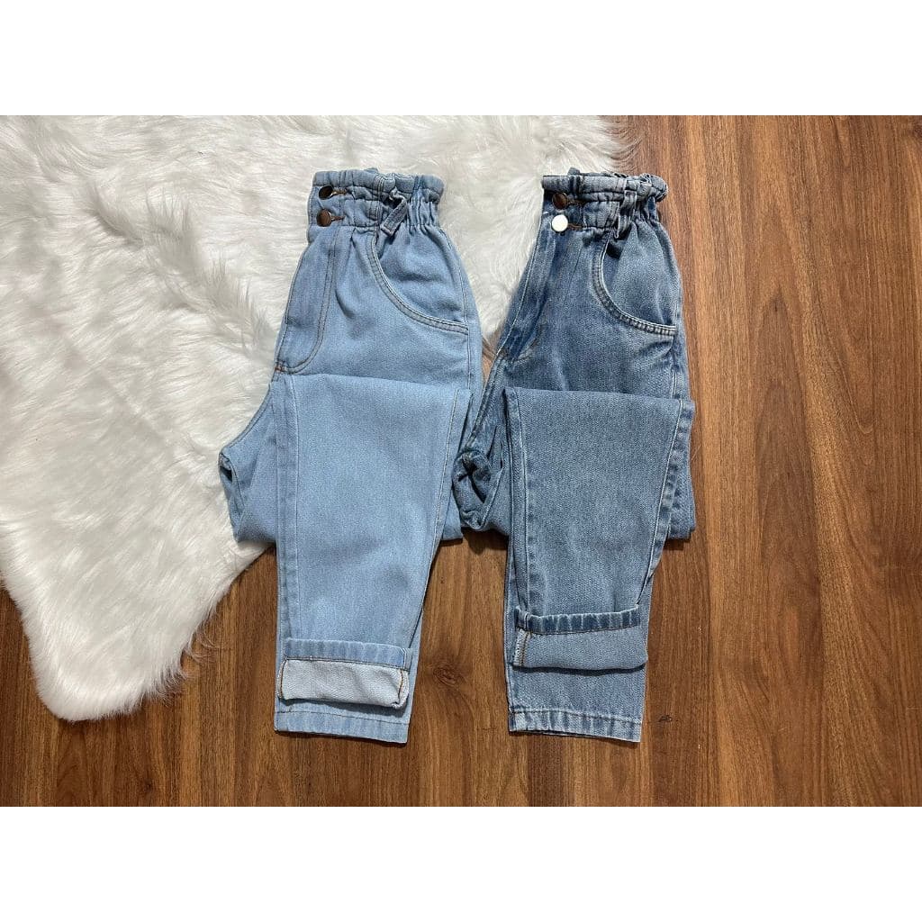Calça Jeans Cintura Alto elástica Feminina Tecido Algodão Sem Lycra
