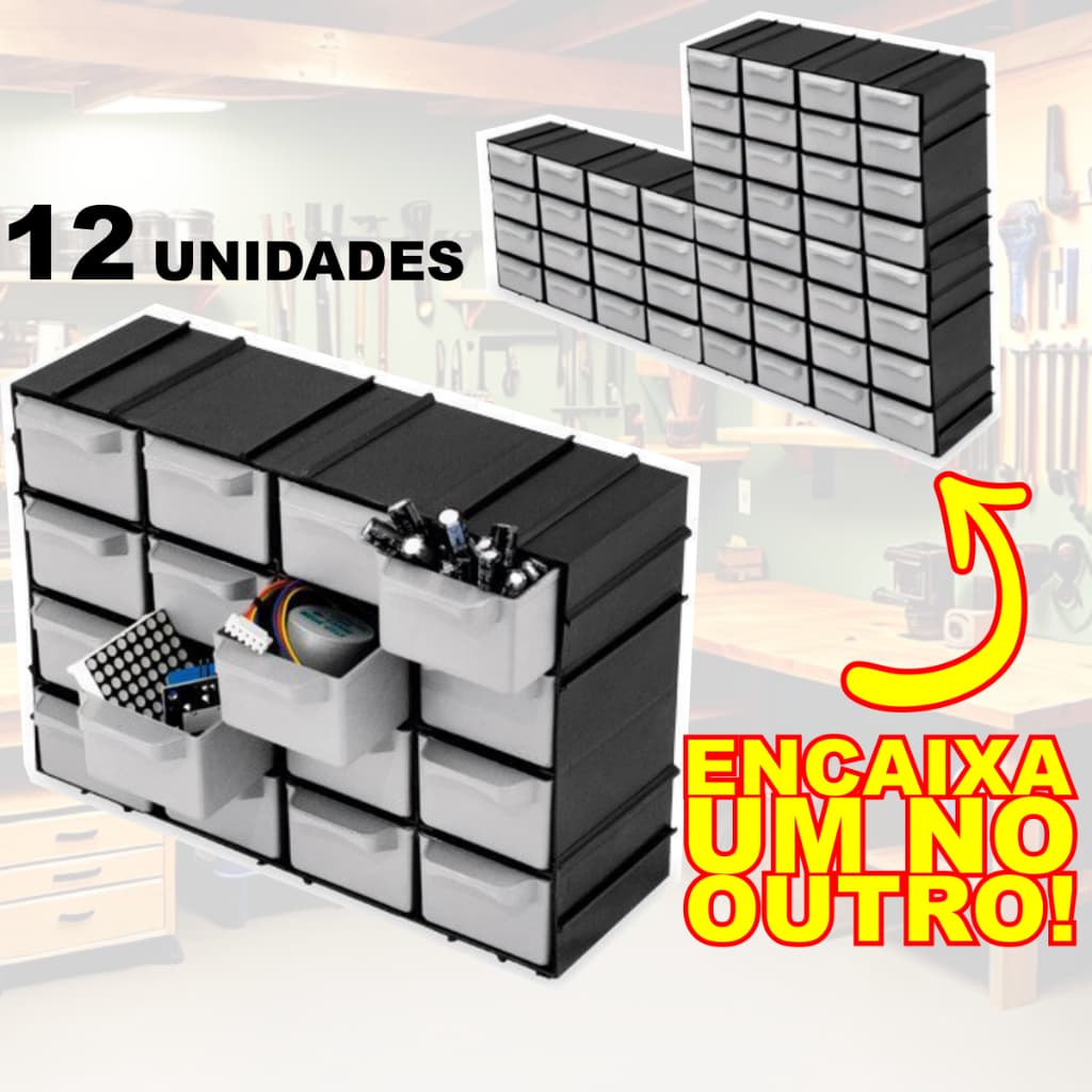 Kit 12 Caixa Gaveteiro Plástico Organizador 16 Gavetas - 7001