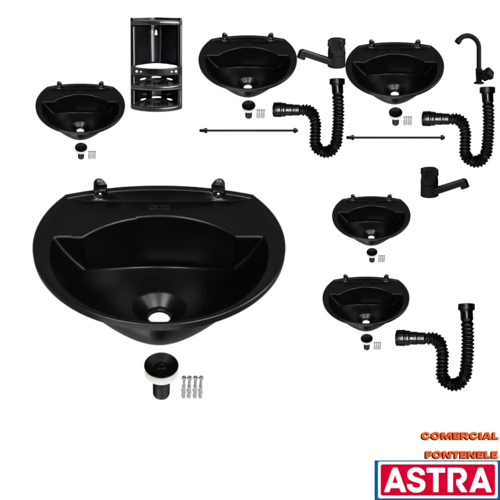 KIT Lavatório Plástico 36x28cm 3,8 lts Preto Astra