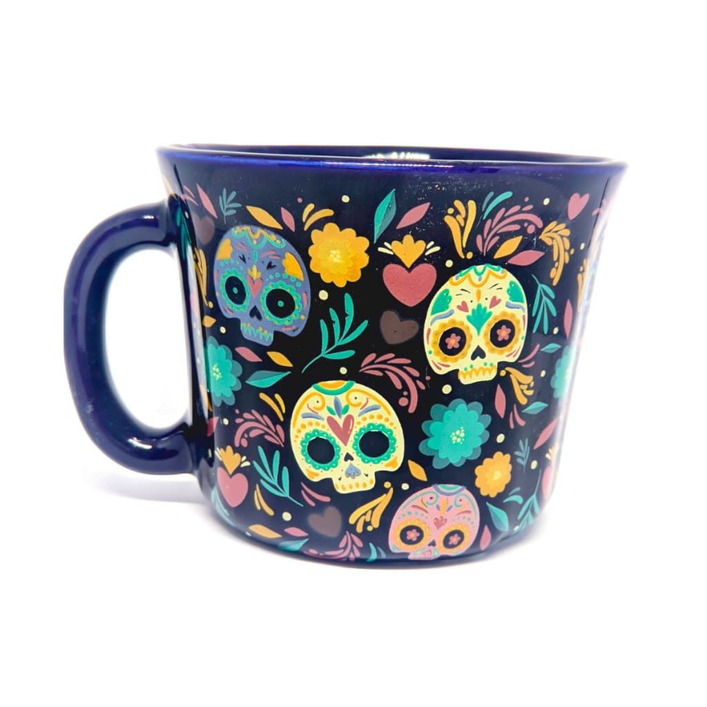 Caneca 3D Americana 440ml Azul Caveira Mexicana Cerâmica Presente Xicara Grande Criativa Diferente