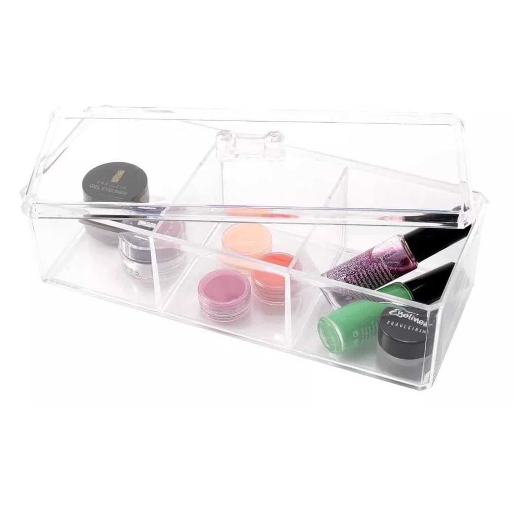 Organizador Cosmético Retangular Tampa Acrílico 3 Nichos  BBG-70222