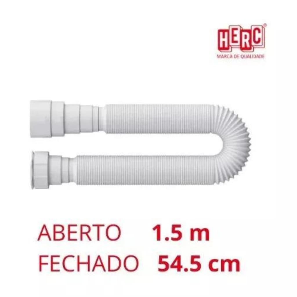 Sifão Sanfonado Universal Longo 1,5m Flexível Branco Tanque Pia Cozinha Banheiro Lavatório
