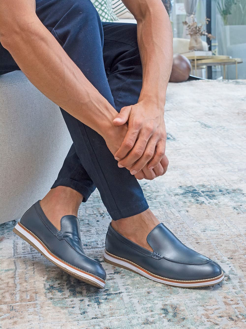 Sapato Mocassim Masculino Calce Fácil Casual Loafer Couro Masculino Forro Leve Elegante Sofisticado Azul Marinho