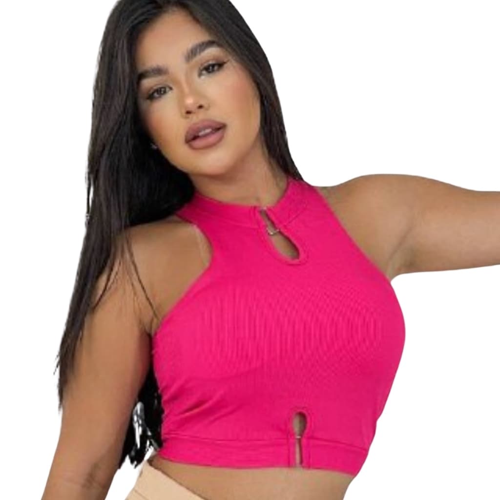 Top Cropped Nadador com Argola Ribana Feminino Bojo Dia a Dia Elegante Fashion Moda