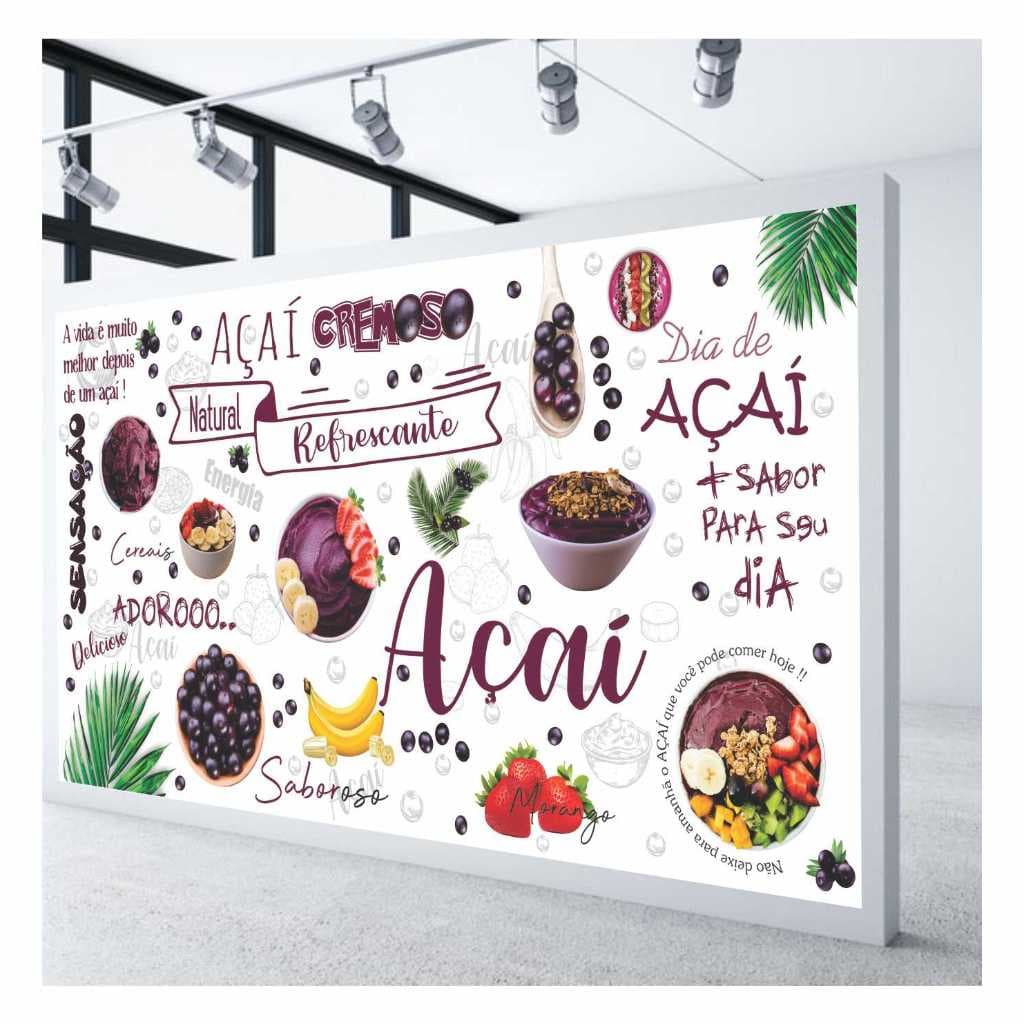 Adesivo Açai Sorveteria com Frases Fotos Frutas Tigela S291