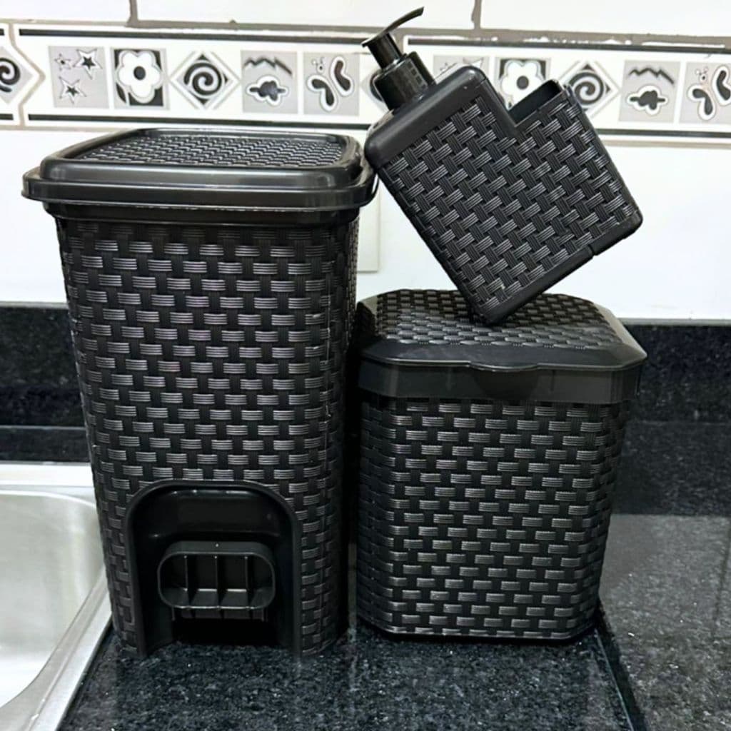 Conjunto Cozinha Lixeira de Pia 05 litros+ Porta Detergente+ Lixeira 07 litros