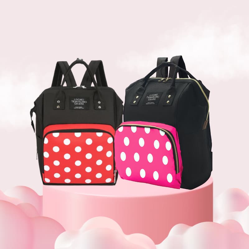 Bolsa Mochila Maternidade Multifunções Bolinhas Térmica Azul Vermelho Rosa Mickey