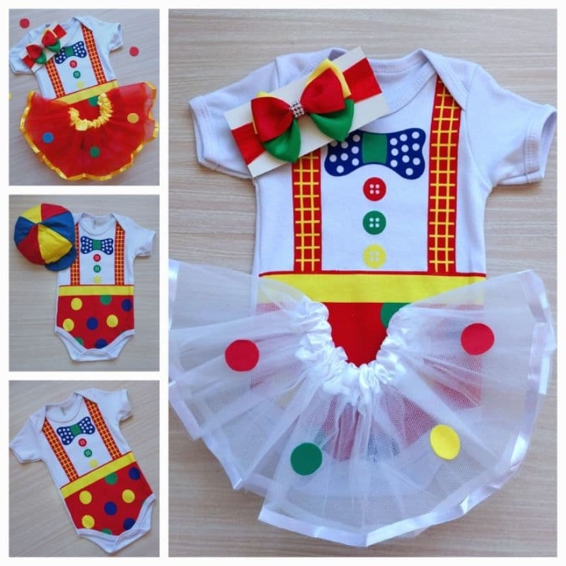 Promoção Kit Palhacinho/ Palhacinha Mesversário Fantasia Roupa de Bebê