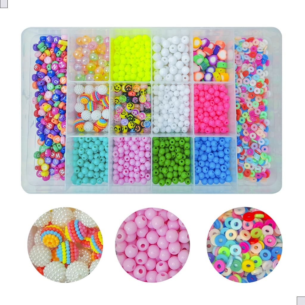 Kit Miçangas coloridas 2300 Pç Estojo P/ Montar Pulseira - Colar + Fio - Presente Infantil +Completo