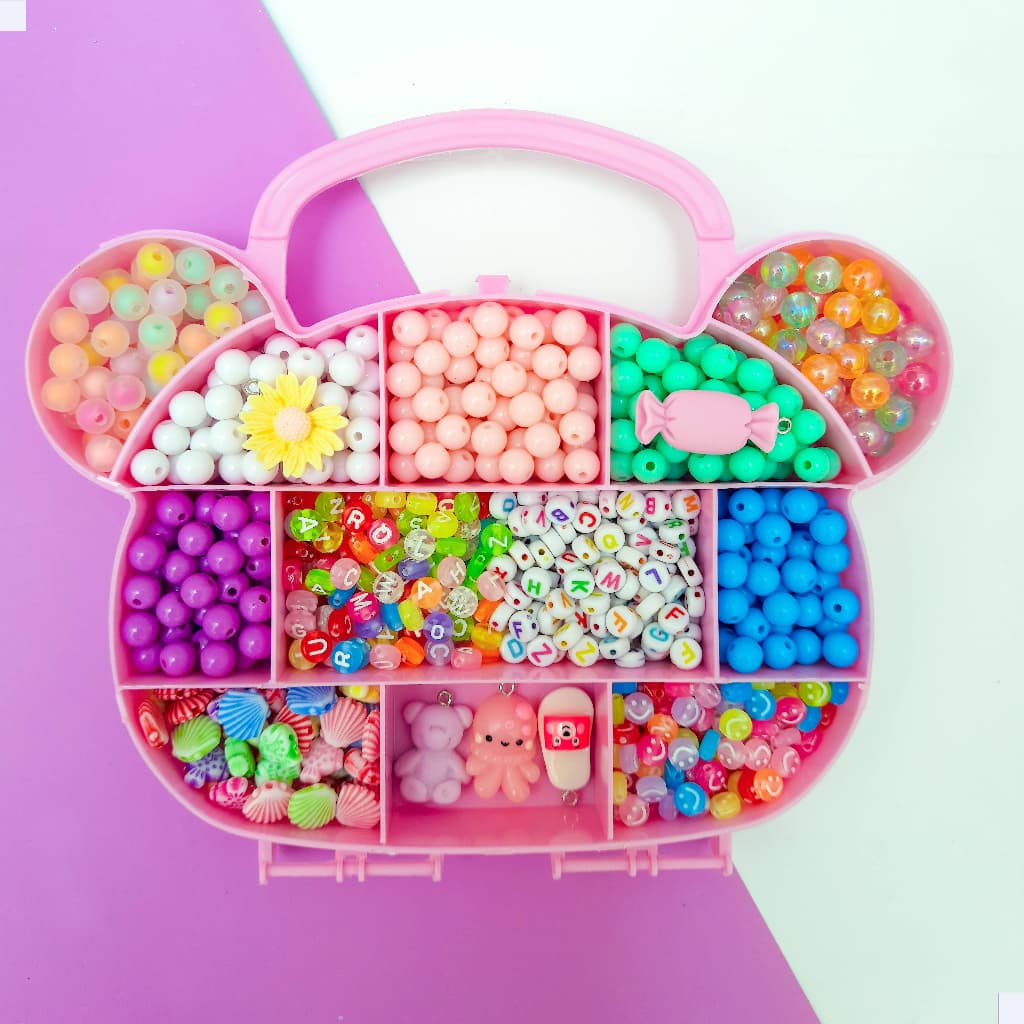 Kit Miçangas coloridas 700 Pç Estojo P/ Montar Pulseira - Colar + Fio - Presente Infantil + Completo
