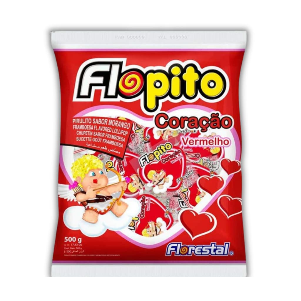 Pirulito Coração Morango Vermelho Flopito 500g Doces para Lembrancinhas Festa Atacado