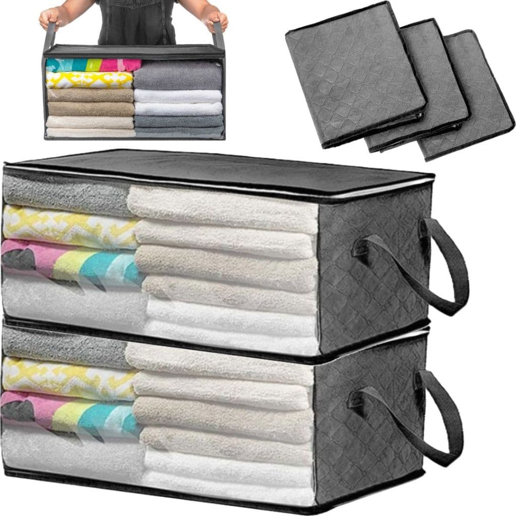 Kit 2 Caixas Organizadora Saco Guarda Roupas Cobertor Edredon Anti-poeira Umidade TNT Dobrável
