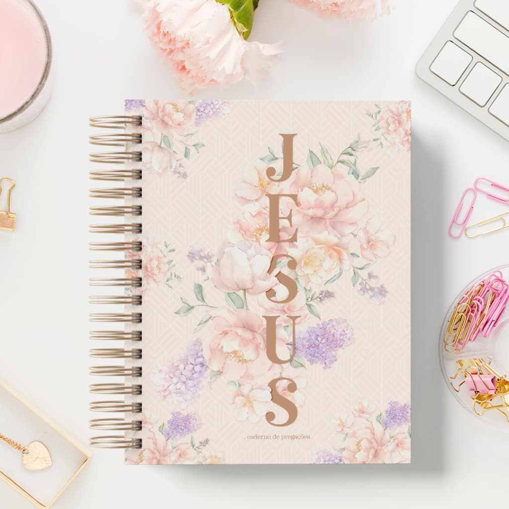 Caderno Devocional Feminino Floral | Diário com Deus Cristão | 200 Páginas Wire-o Capa dura | Presente Evangélico