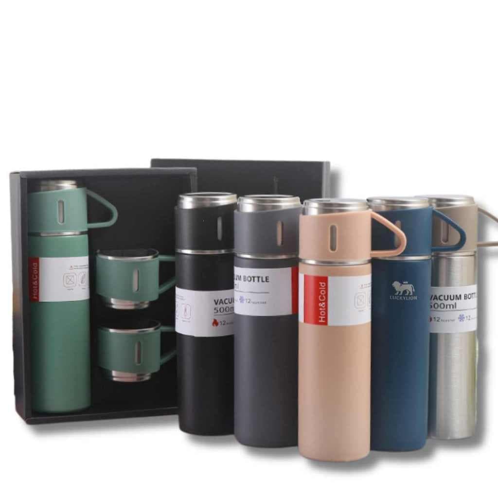 Garrafa térmica de aço inoxidável 500ml isolada a vácuo com copo para café, bebida quente e frasco de água fria.