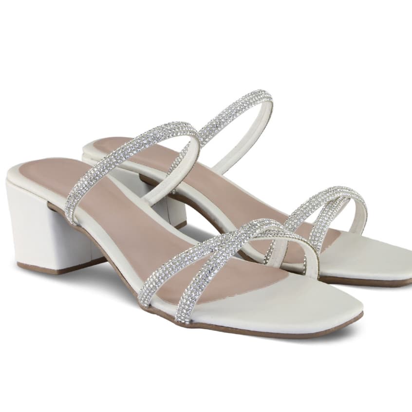 Sandalia Tamanco Salto Bloco Com Strass  Confortavel