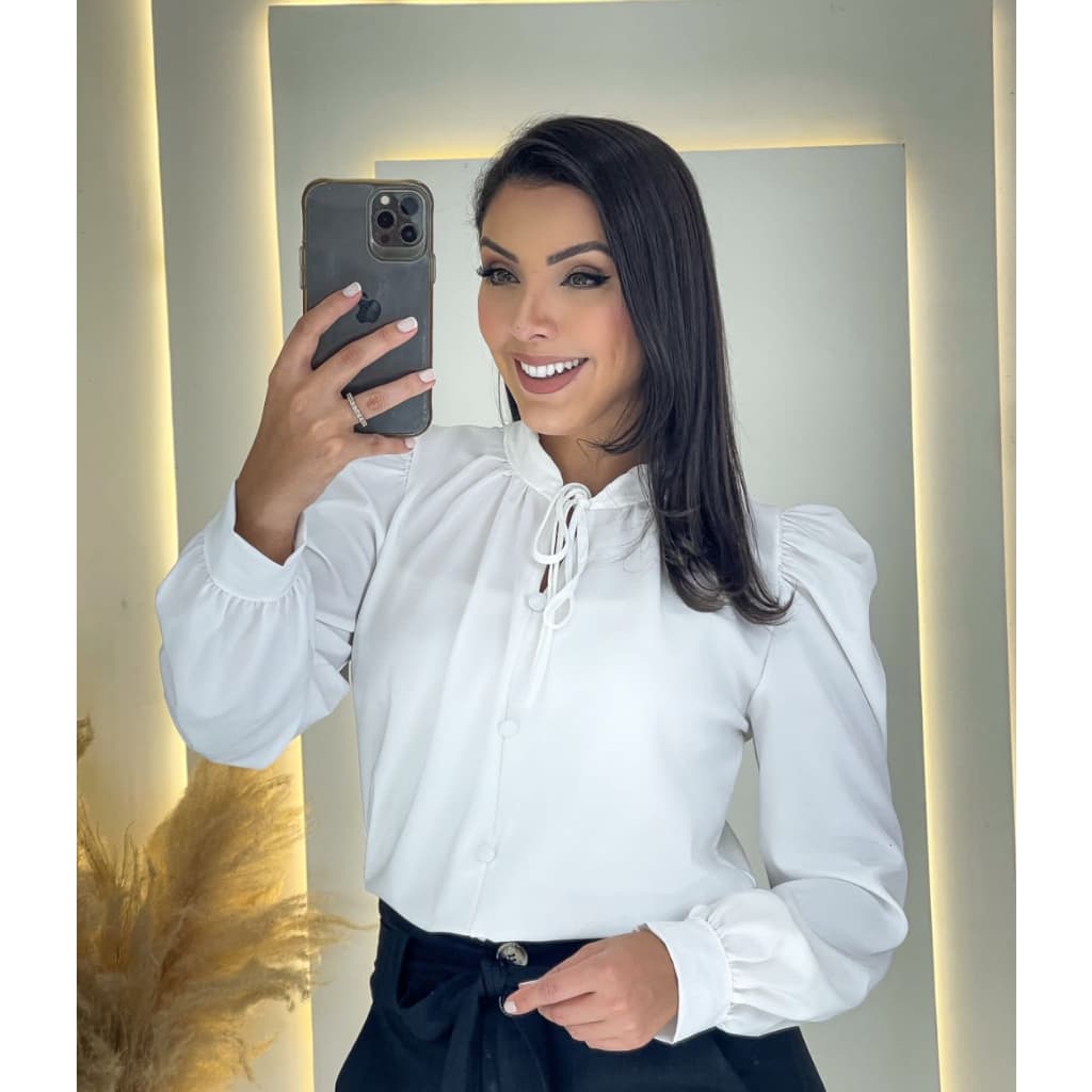 Blusa feminina, blusa social manga longa com detalhes de botão forrado delicada,moda elegante, blusa Marcia