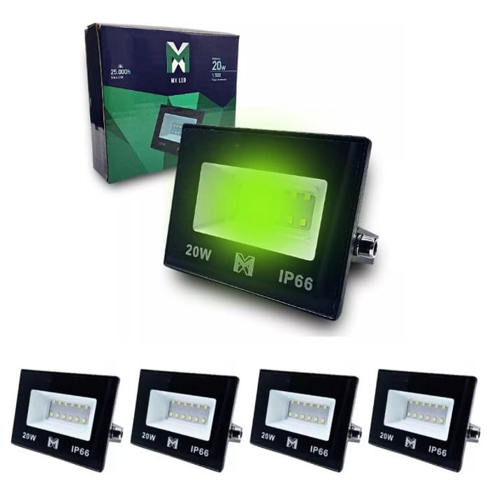 Kit 5 Refletores Holofote Led 20w Verde Bivolt iluminação residencial/comercial externo jardim