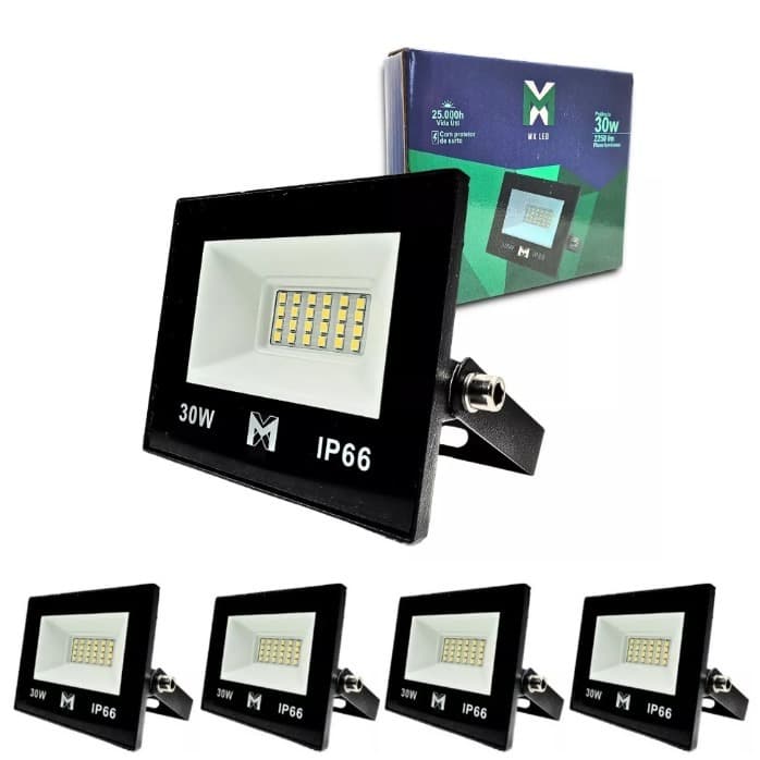 Kit 5 Refletor projetor LED 30W Holofote Prova D'água Frio iluminação residencial/comercial