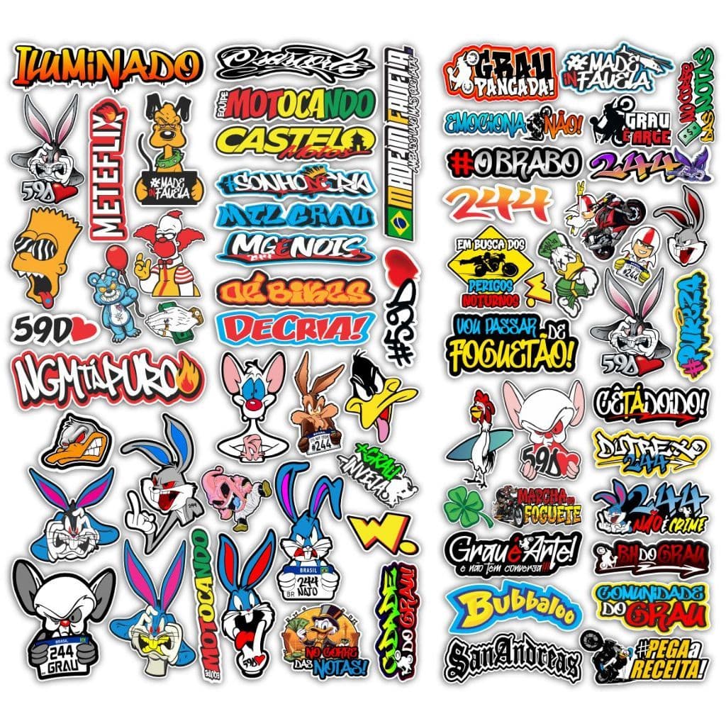 Cartela 64 adesivos - para Bike Carro Moto Capacete impreshow M17