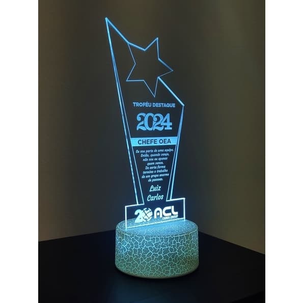 Troféu Luminária Acrílico Led Empresa Eventos Personalizado