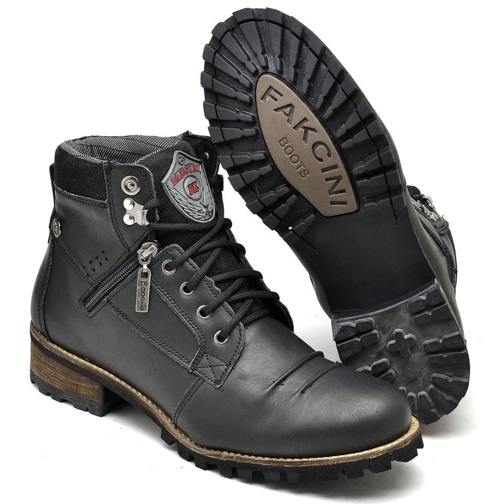 Bota Coturno Masculino Casual Zíper Lateral Semi Cromo - Fakcini - 775 - Preto Couro Legítmo
