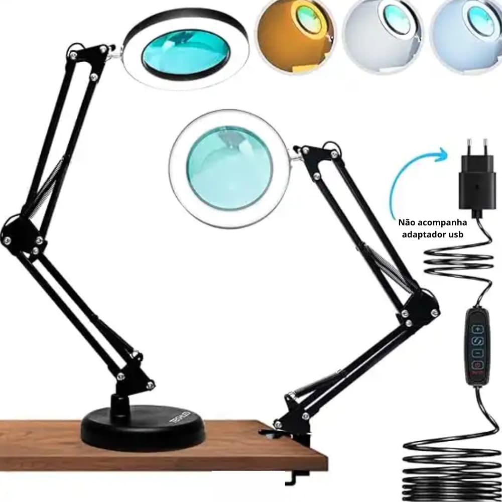 Ring Light Luminária Led De Mesa Articulada De Chão C/ Garra c/lupa