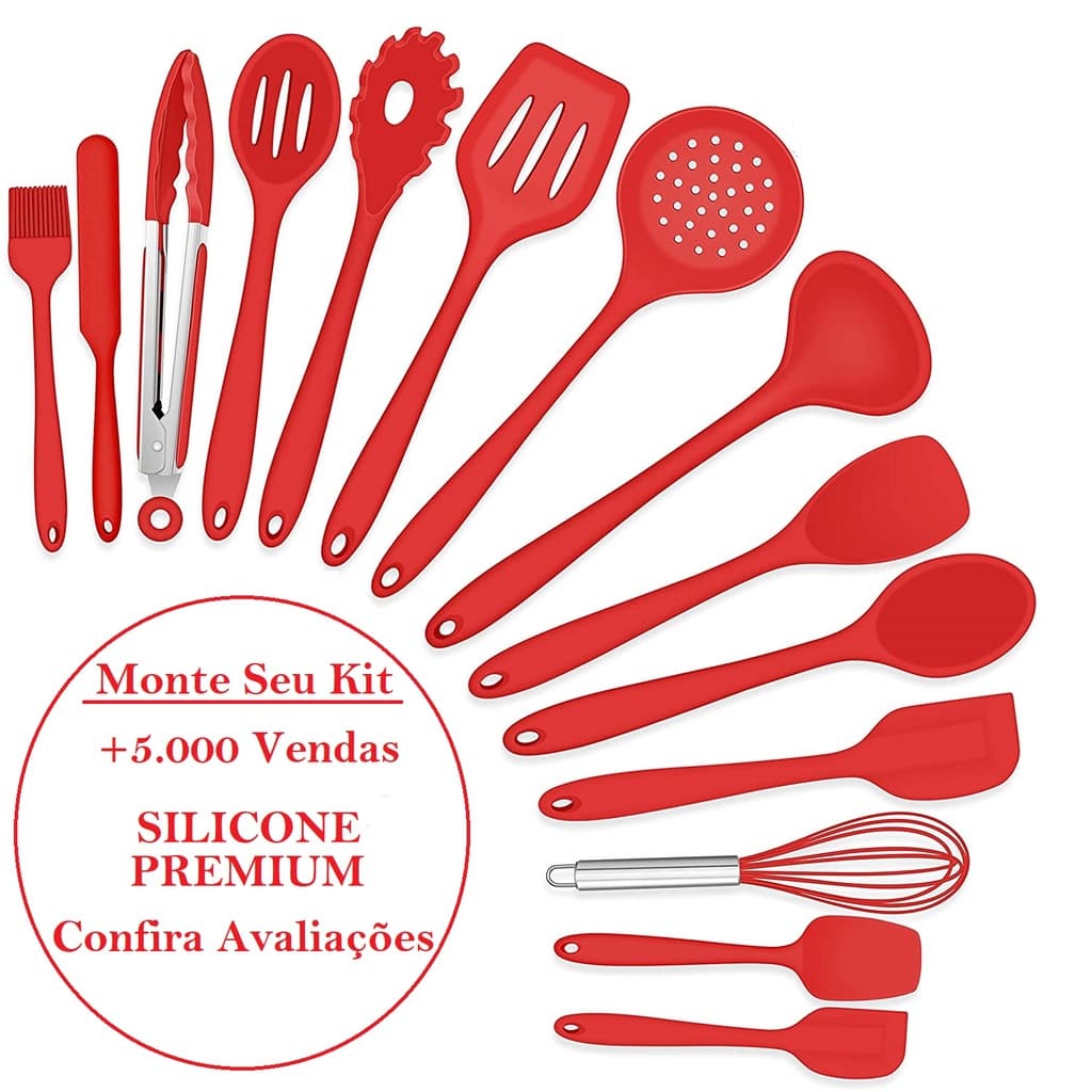 Utensílios de Silicone Cozinha Kit Concha Vermelho Colher Monte Seu Jogo Conjunto Espátula Atacado
