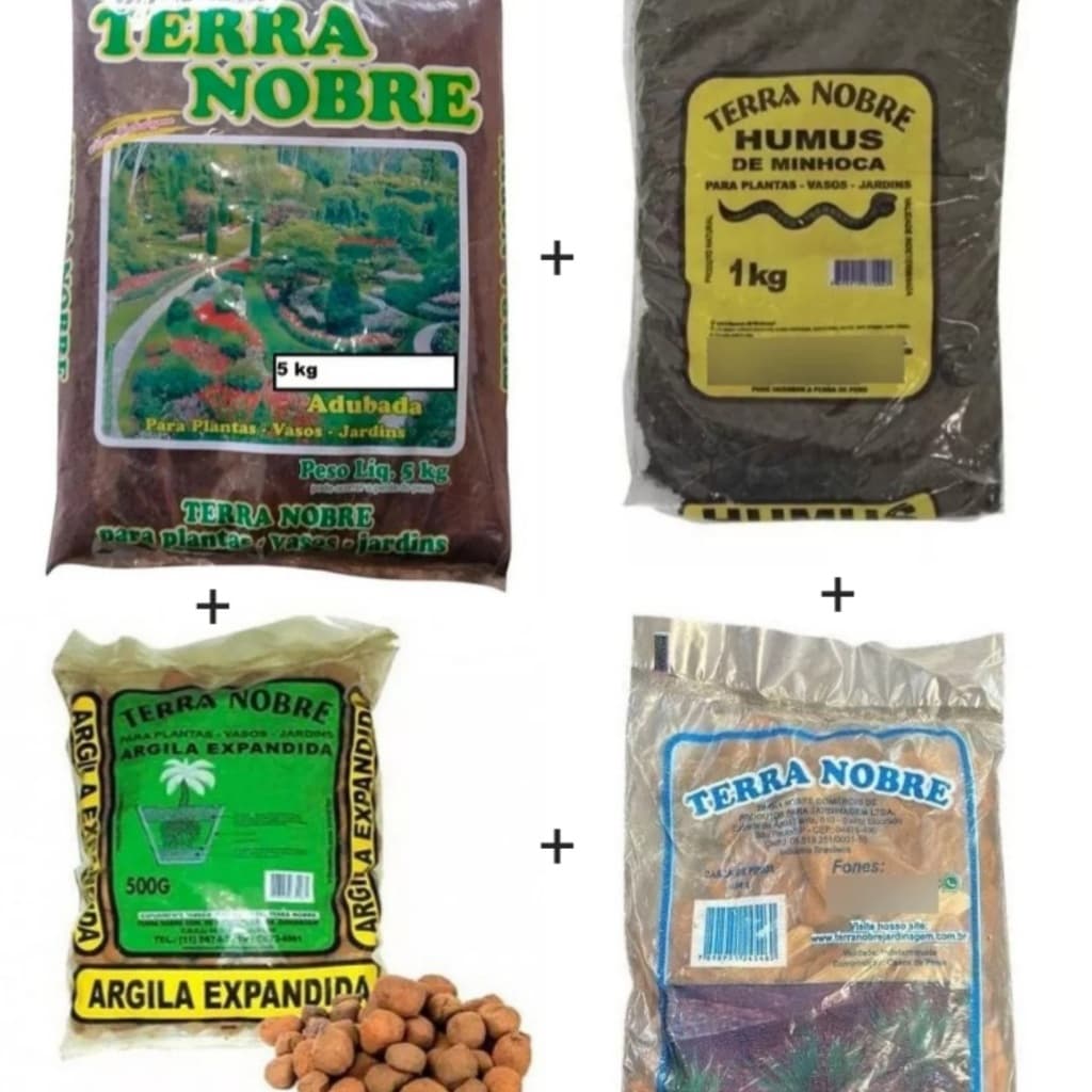 Kit Terra Adubada 5kg + Húmus de Minhoca 1Kg + Argila Expandida 500Gr + Casca Pinus 100Gr, Plantas , Vaso
