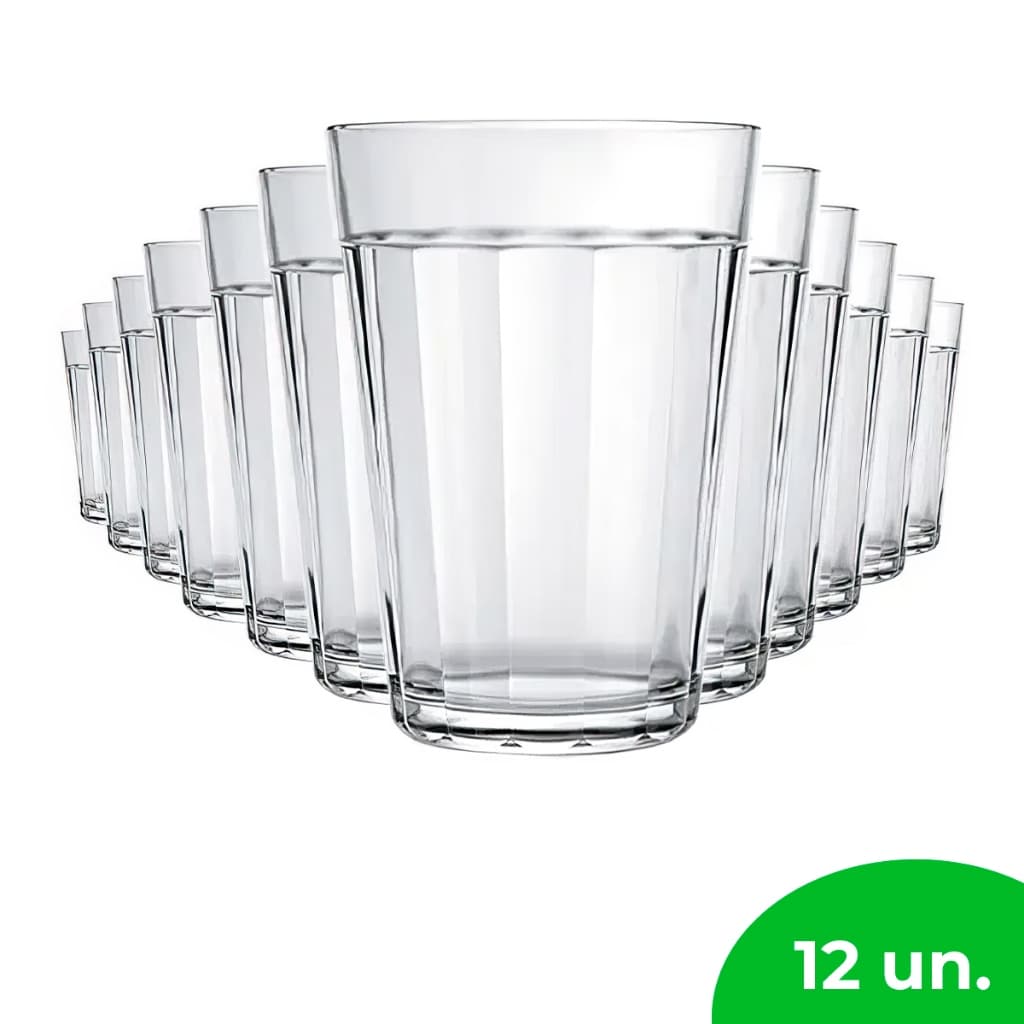 Jogo 12 Peças Copo Americano Vidro Tradicional Para Cerveja Suco Café Refrigerante Água 190 ml