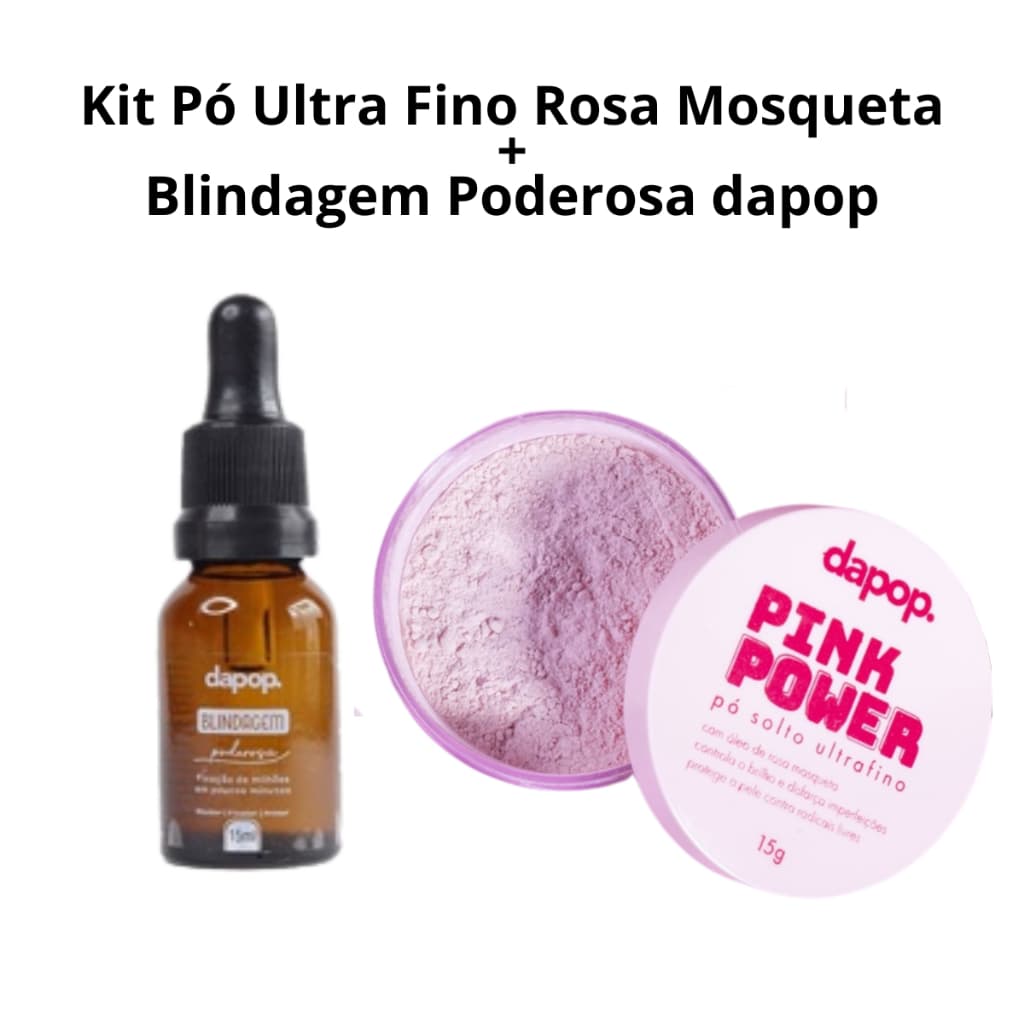 Kit Pó Solto Ultrafino Rosa Mosqueta Pink Power + Blindagem Poderosa Maquiagem 15ml