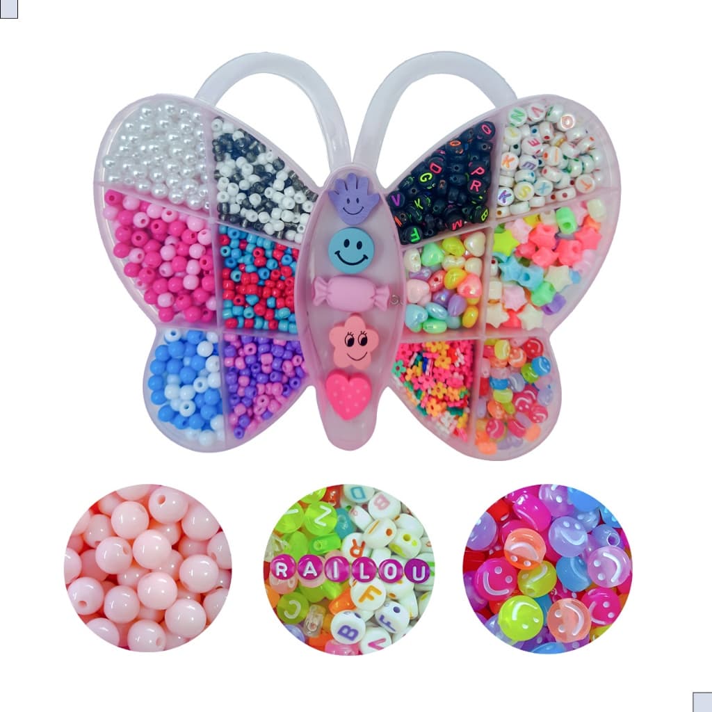 Maleta Kit Miçangas Coloridas Infantil 1090 peças Para Pulseira + Silicone