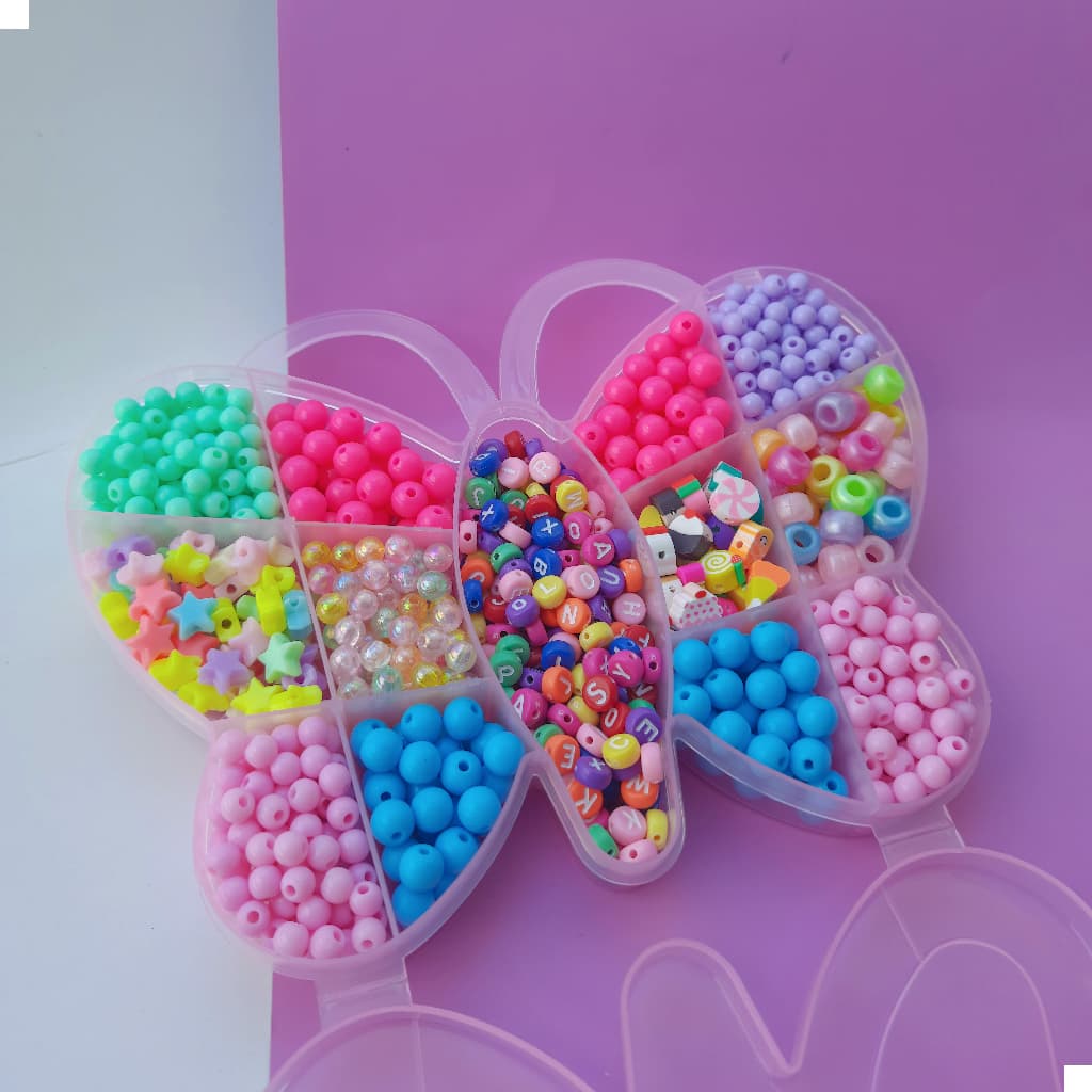 Maleta Kit Miçangas Coloridas Infantil 1000 peças Para Pulseira + Silicone