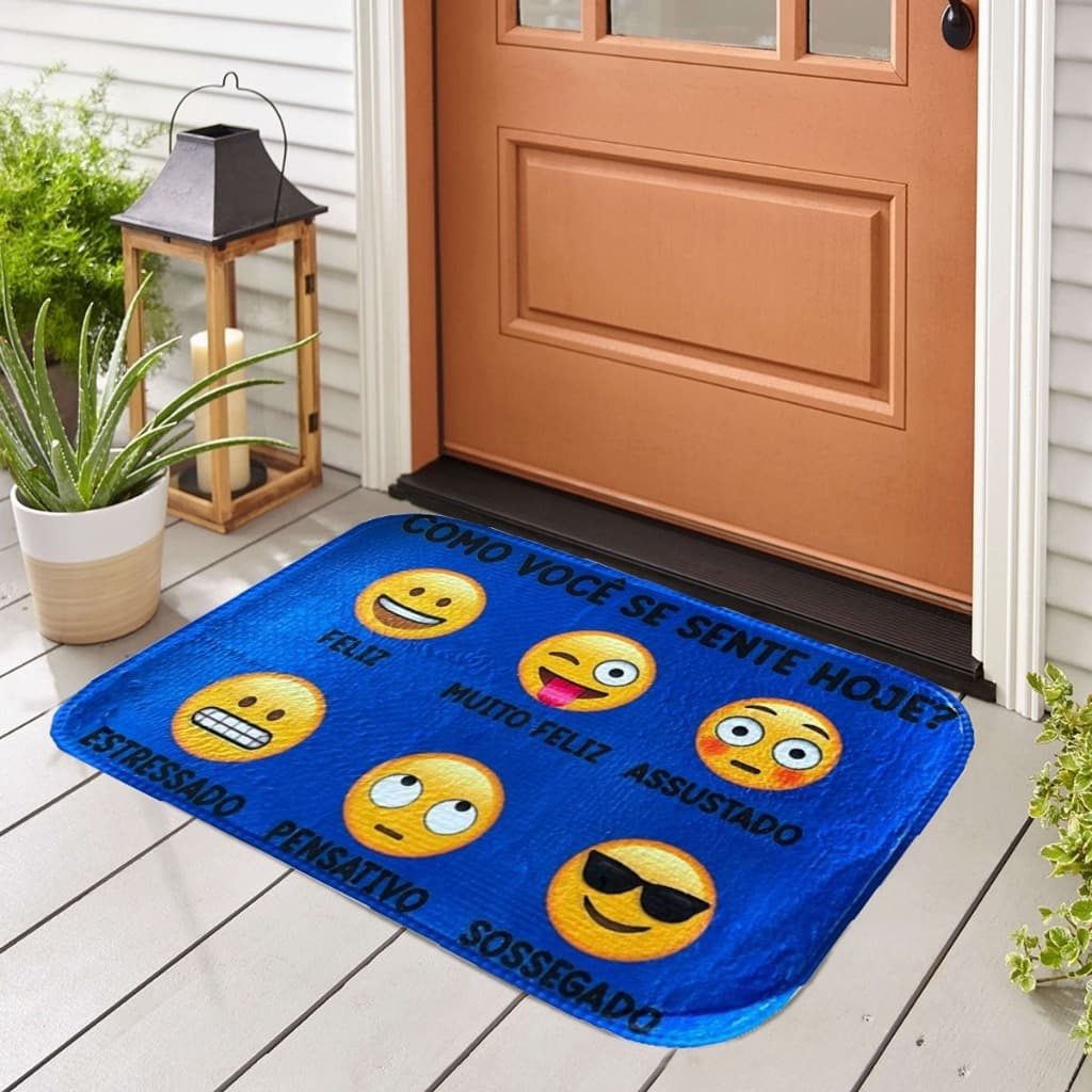 Tapete De Porta Flannel 0,40 X 0,60 Com Emoji Leve Versátil Receptivo