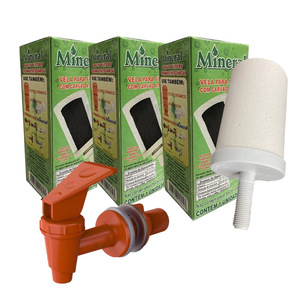 Kit 3 Velas Carvão Ativado P/filtro Barro + 1 Torneira Click Super Oferta