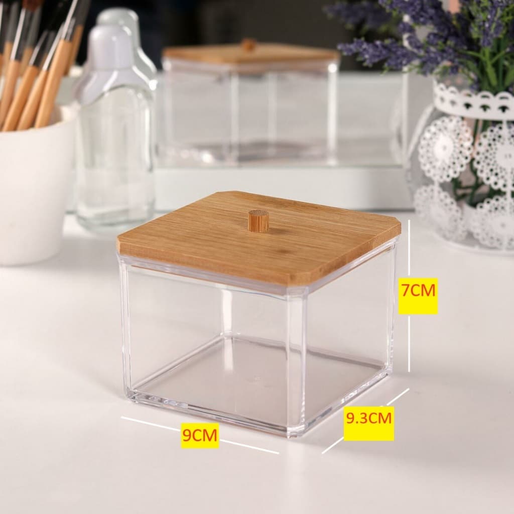 Organizador De Cotonetes Algodão Discos Acrílico Bambu  Para Almofadas De Cosméticos Palitos Porta Maquiagem De Banheiro