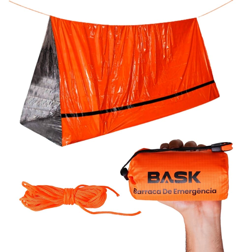 Cobertor Manta Térmica Aluminizada Bask Impermeável Emergência Resgate Sobrevivência Apito Corda Camping