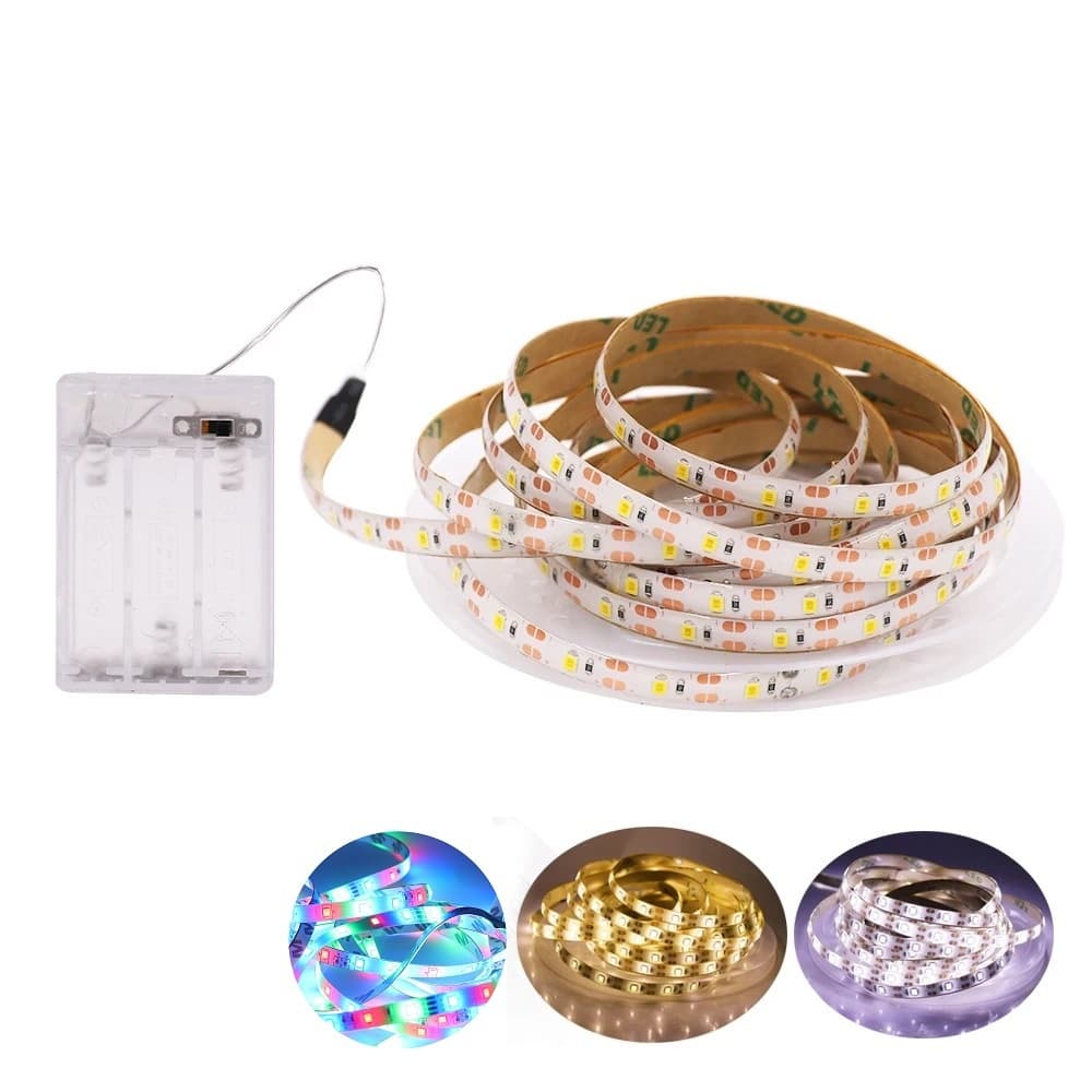 Fita de Led Luz Fixa c/ 120 Leds 2 Metros Branco Quente (Amarela) Ou Frio (Luz Branca) Pilhas AA