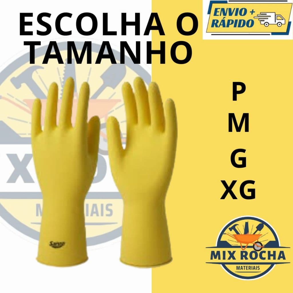 Luva mão Látex Multiuso Amarela Para Limpeza Jardinagem serviços leves light