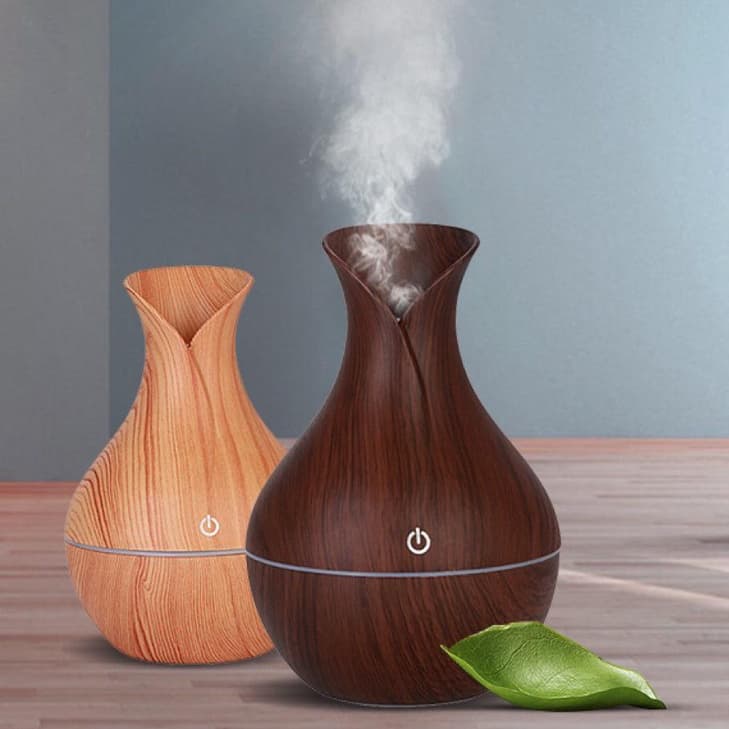 Umidificador Vaso Aromatizador Ultrassônico Tipo Madeira Usb Com Led Colorido