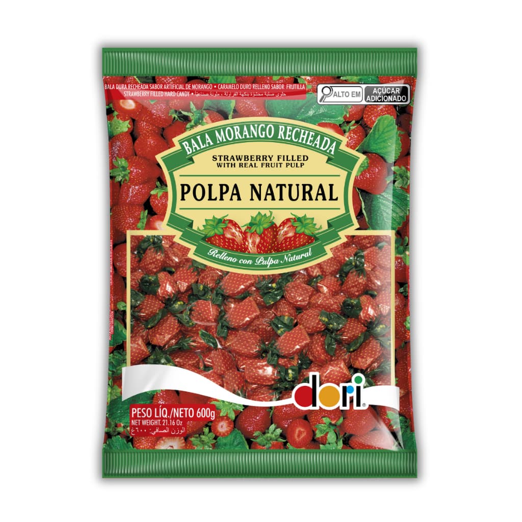 Bala Polpa Natural Morango Recheada Dori 600g Doces para Lembrancinhas Festa Atacado