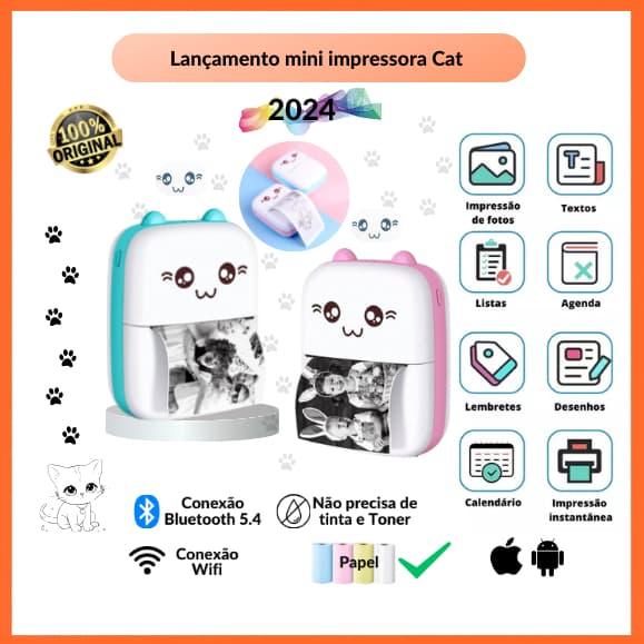 Mini Etiquetadora Impressora Lazer Bluetooth Fotos Anotações Wi-fi Térmica portátil Rotuladora Meow.