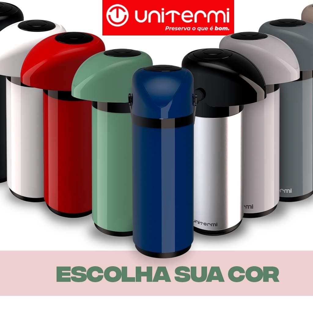 Garrafa Térmica 1 Litro Verona Unitermi Bomba De Pressão C/ Alça Café Chá Água Quente Fria Chimarrão