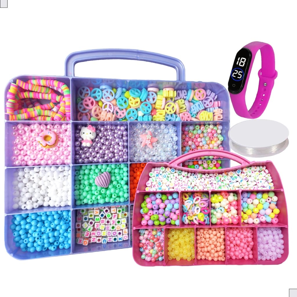 Kit 2 Maletas 3500 peças Miçangas Para Montar Pulseiras + Silicone